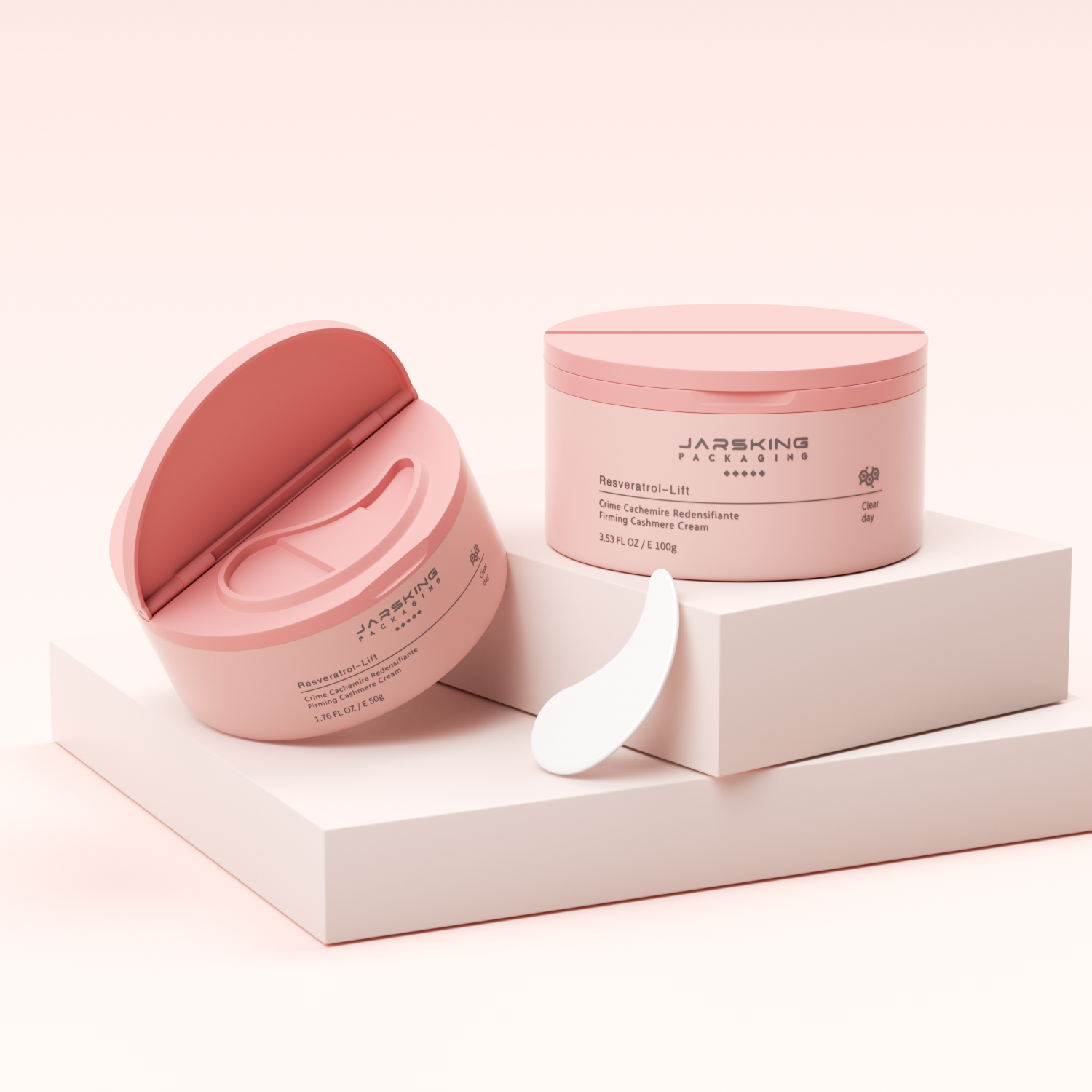 Tarro de plástico reemplazable para crema facial de 50 g o 100 g con cuchara pequeña