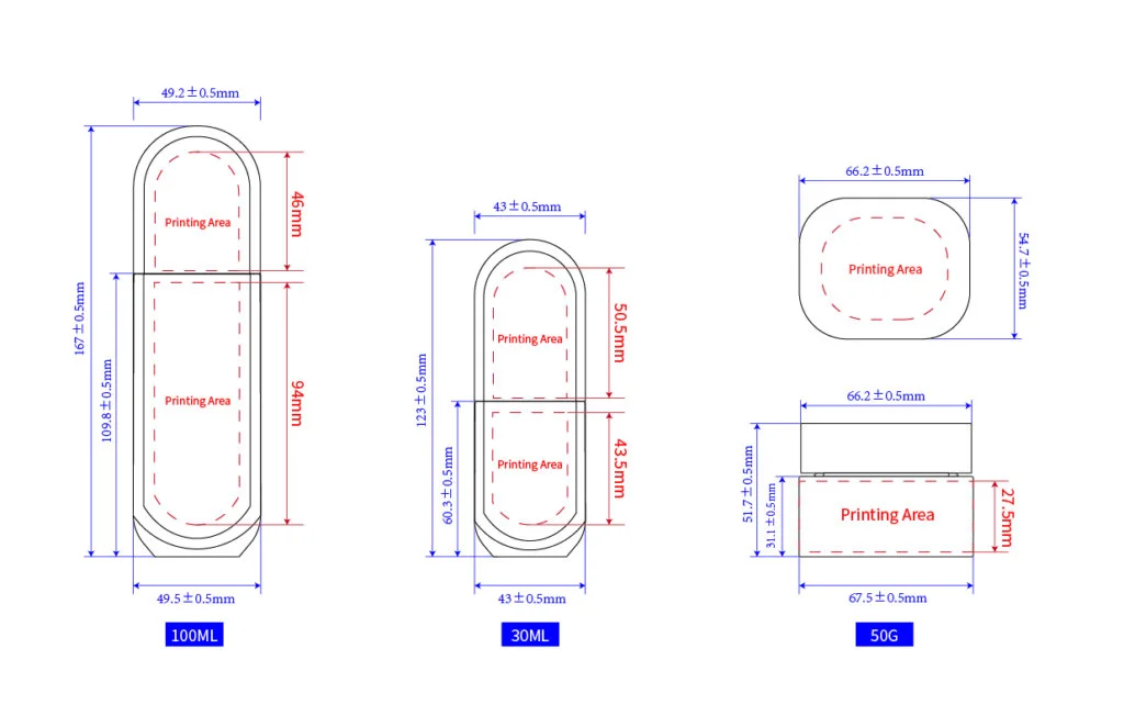 Ukuran kemasan perawatan kulit OEM ODM