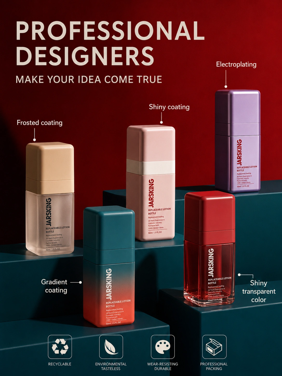 square-airless-refillable-lotion-bottle-coating-finish-options
