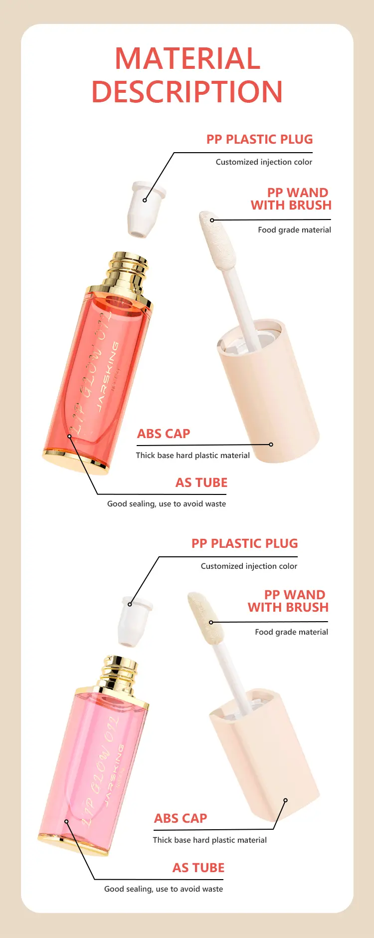 Sustainable glass lip gloss packaging