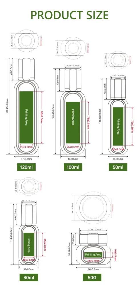 skincare packaging size