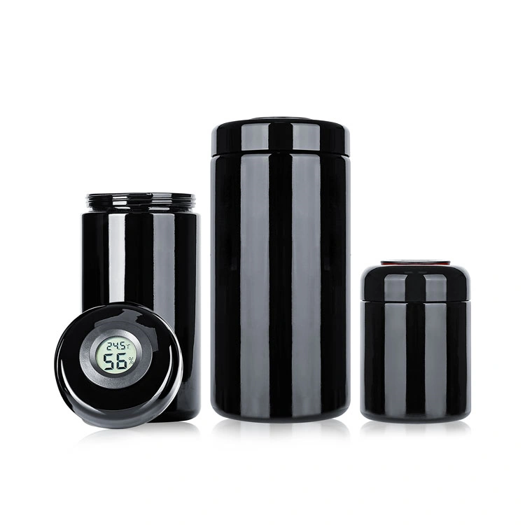 black jar with thermometer humidometer