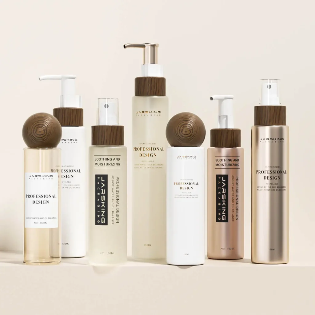skincare bottle set PET with bamboo caps