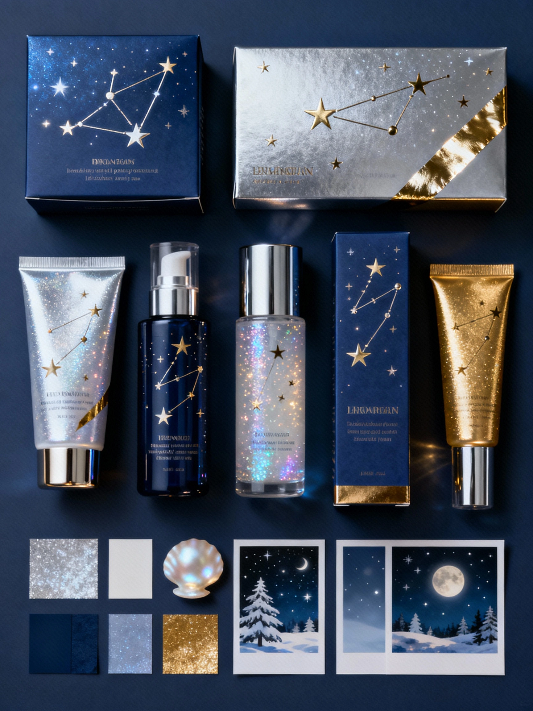 Winter Night Skincare Packaging Moodboard No Text