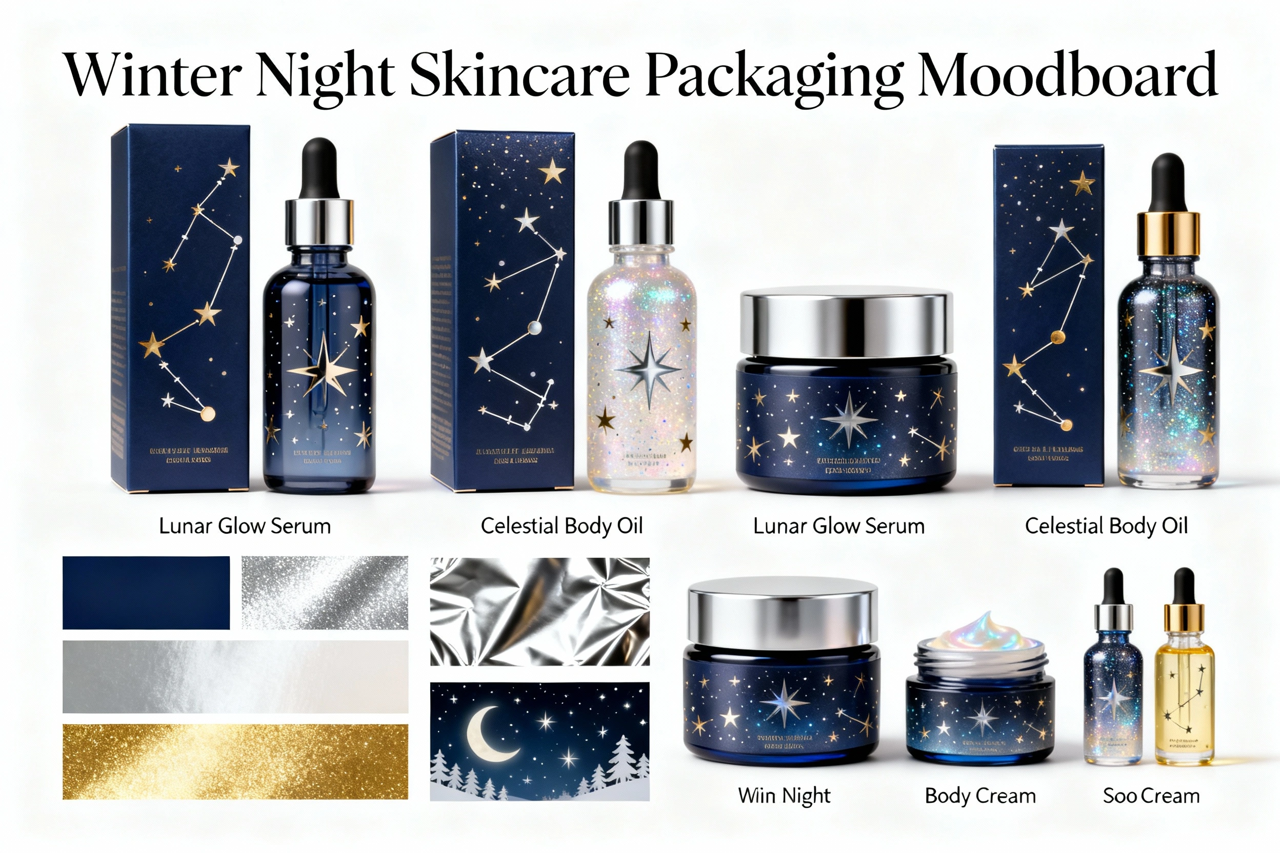 Winter Night Skincare Packaging Moodboard