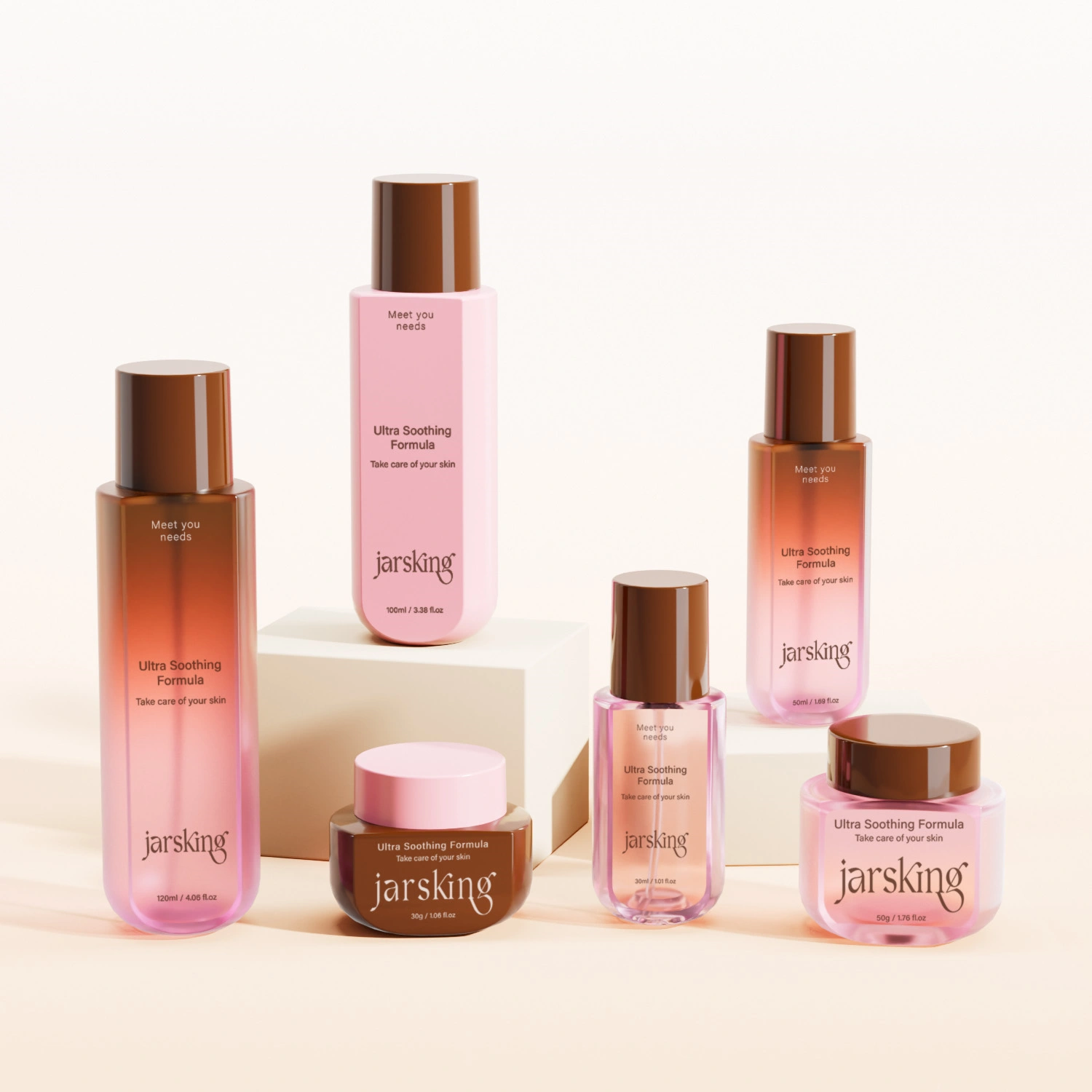 skincare packaging in gradient colors