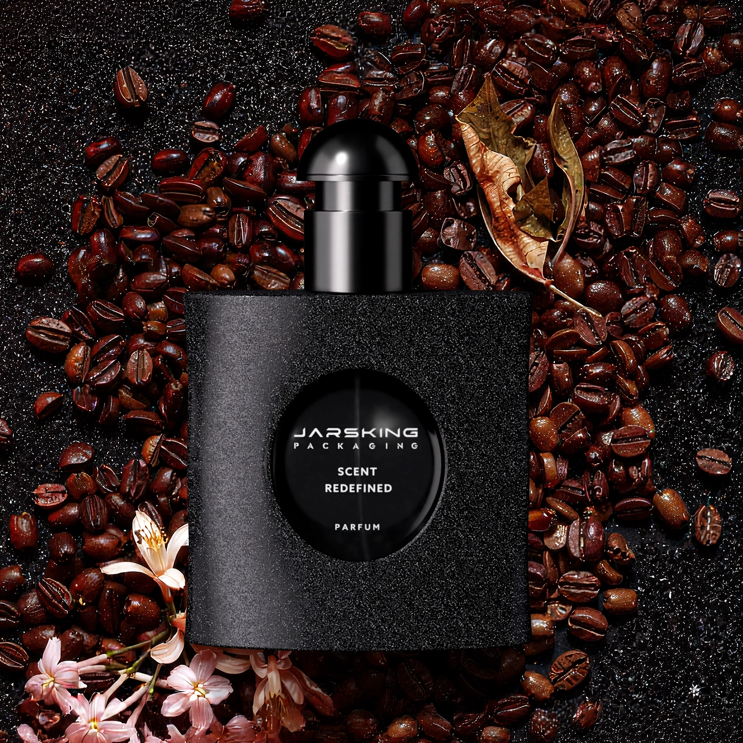 black stone texture perfume bottle design