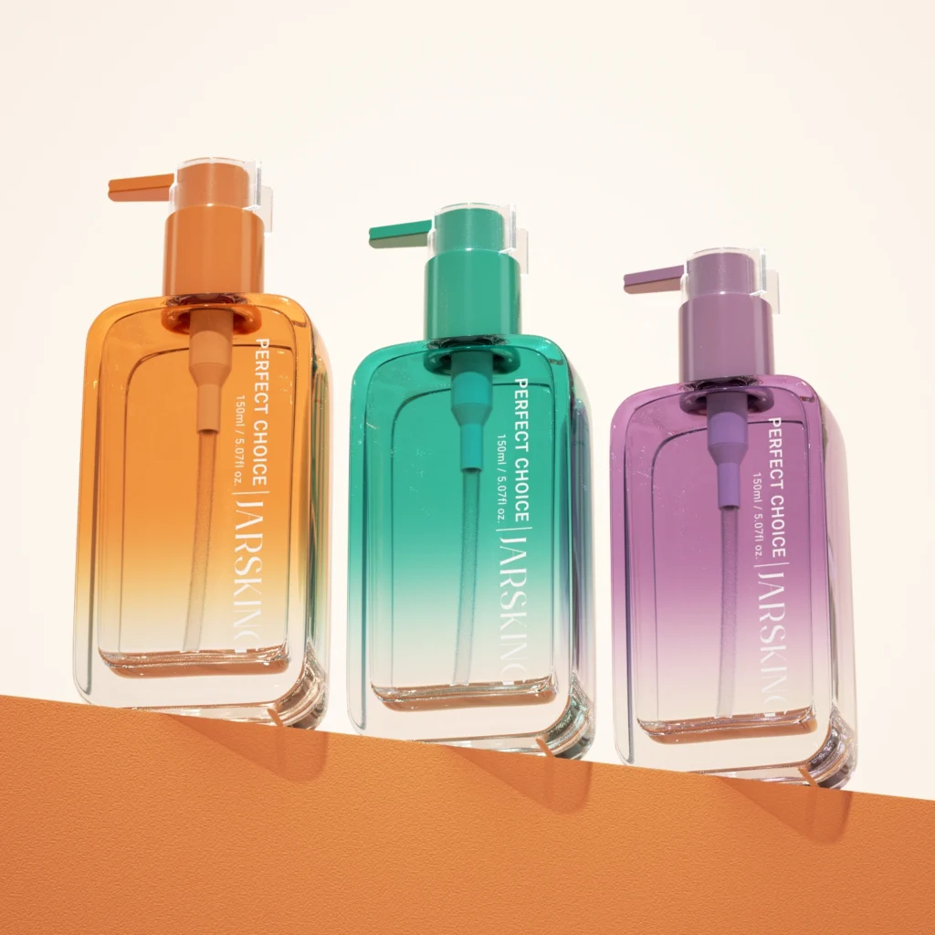 glass lotion bottle with gradient color design