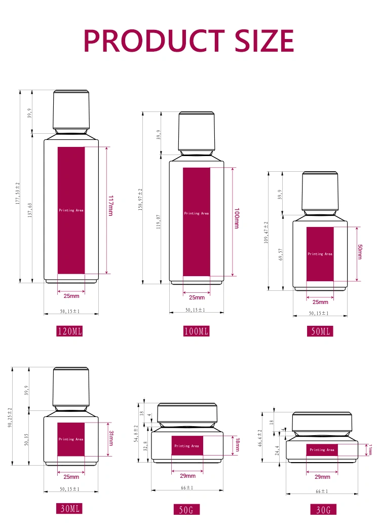 skincare packaging set size chart