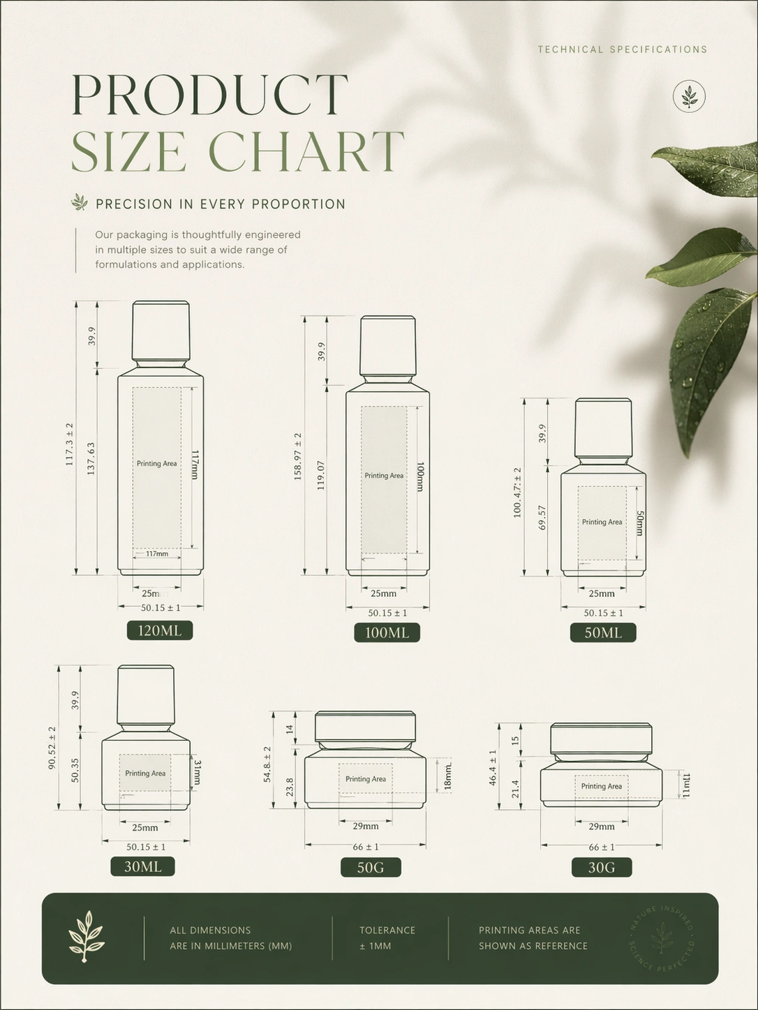 skincare packaging size