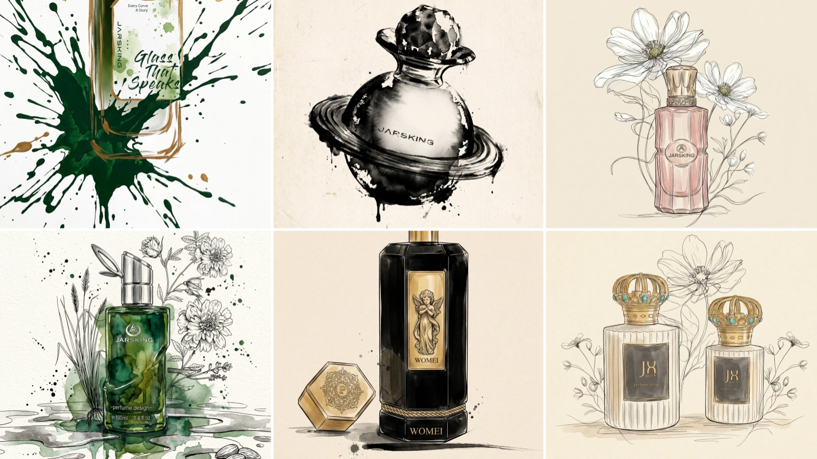 perfume bottle sketch collage