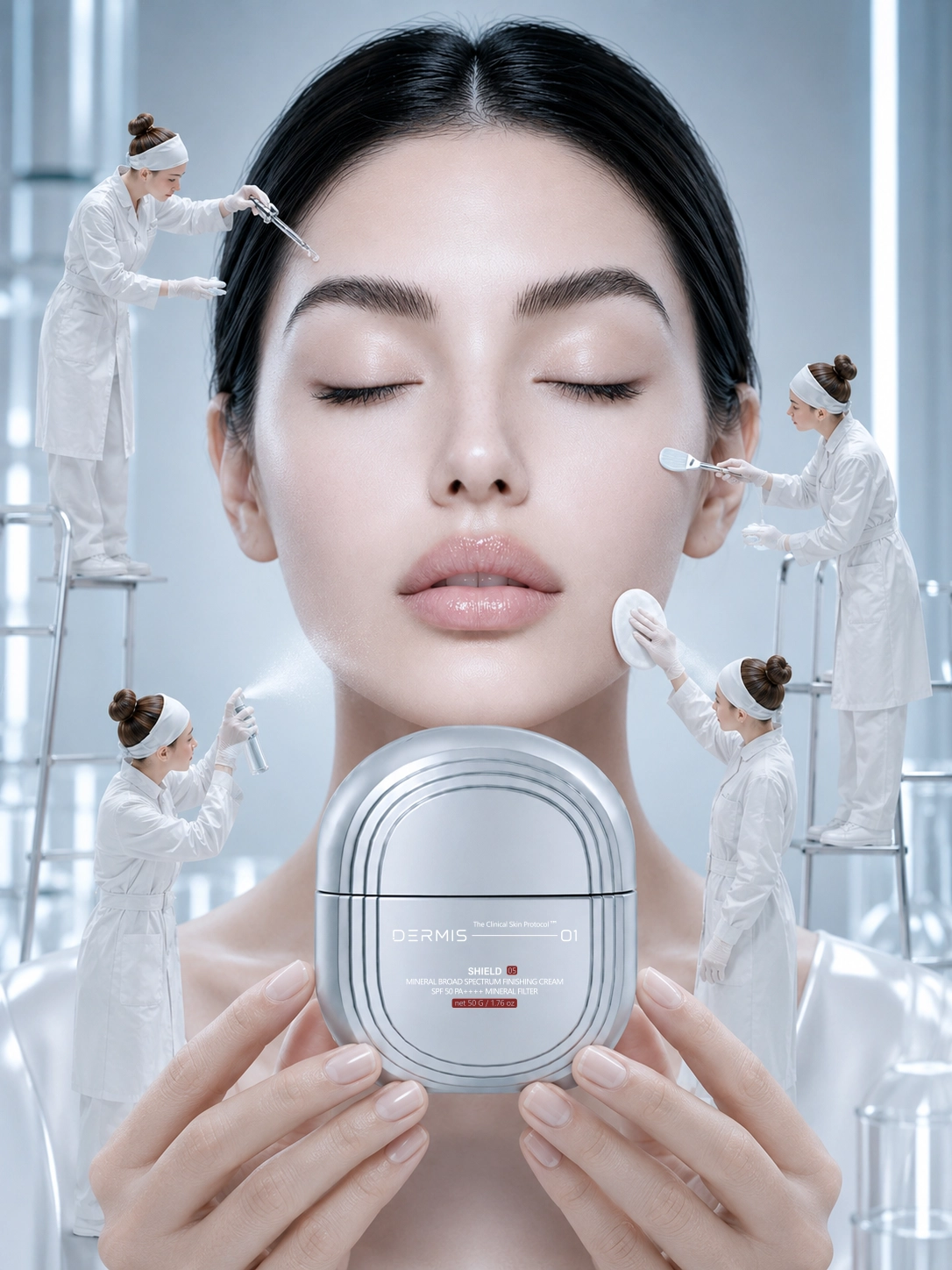 skincare jar poster with model