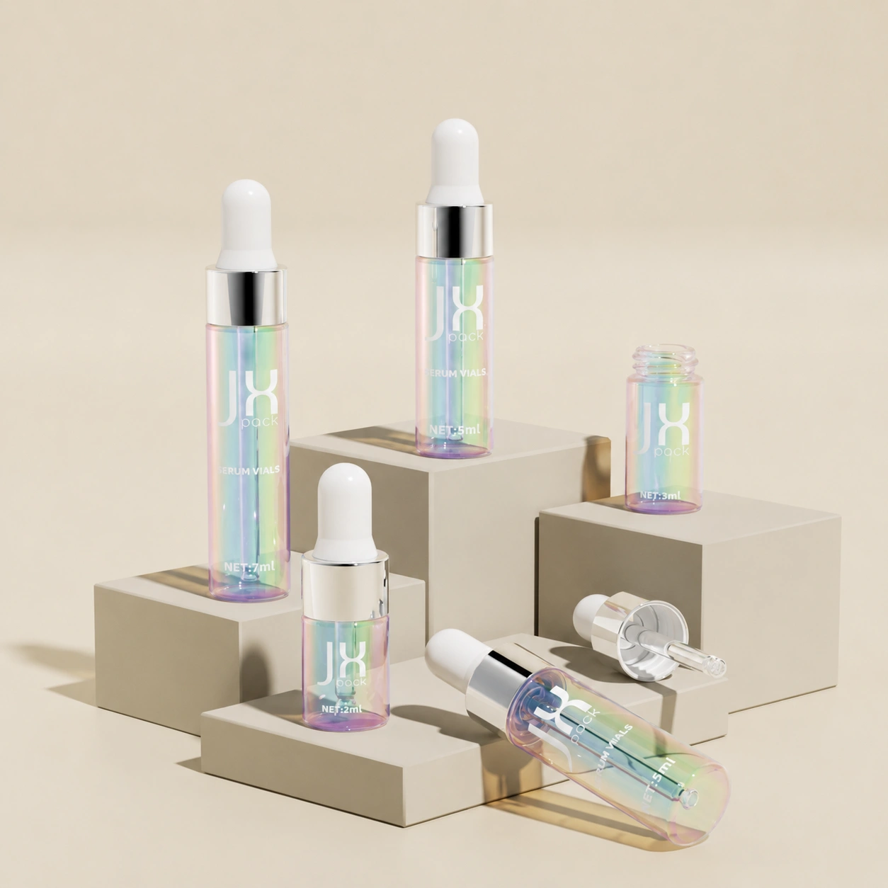Iridescence glass cosmetic vials