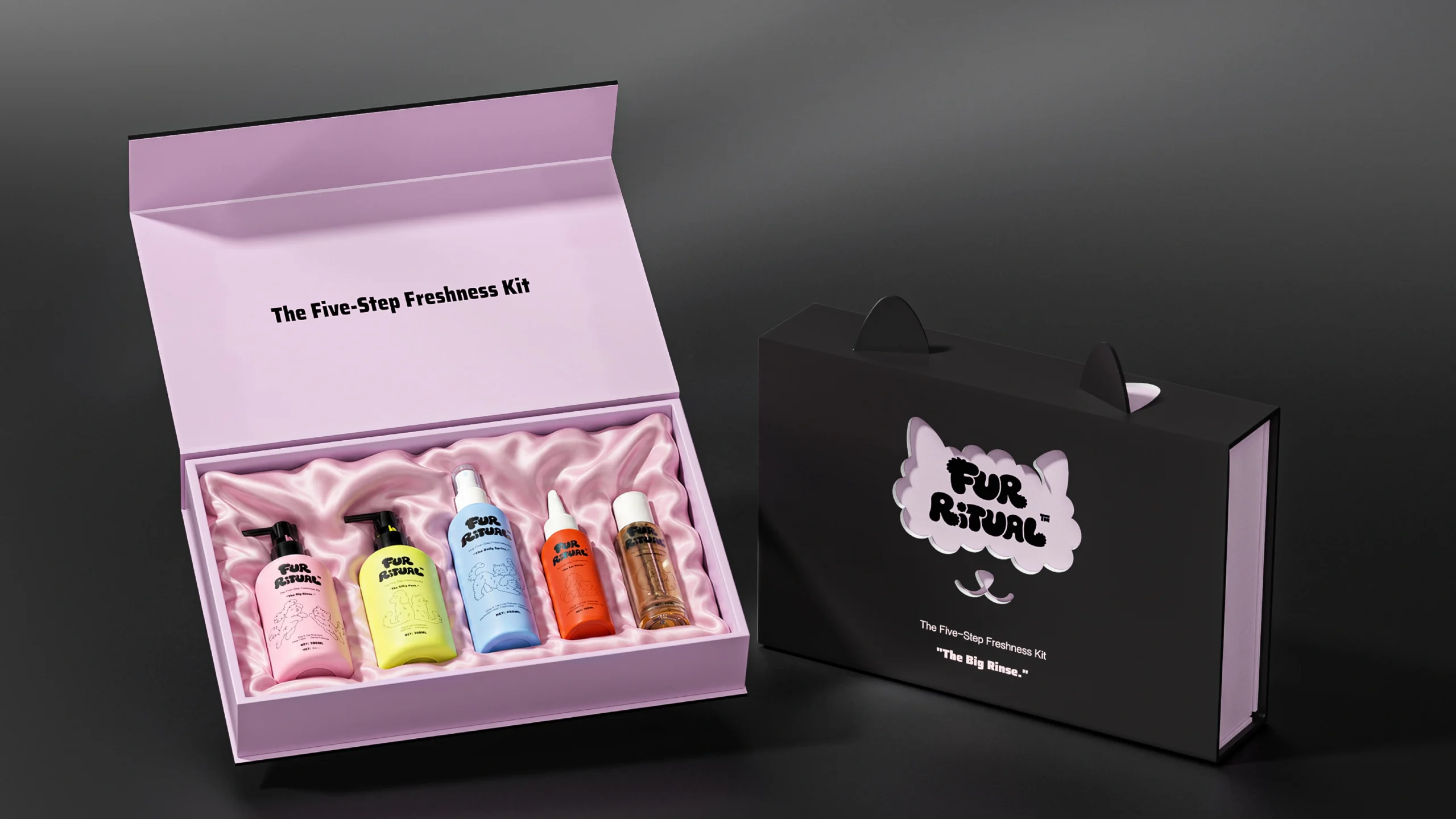 FUR RITUAL pet grooming gift box set — the five-step freshness kit presented in a magnetic-closure box for gifting and bundling.
