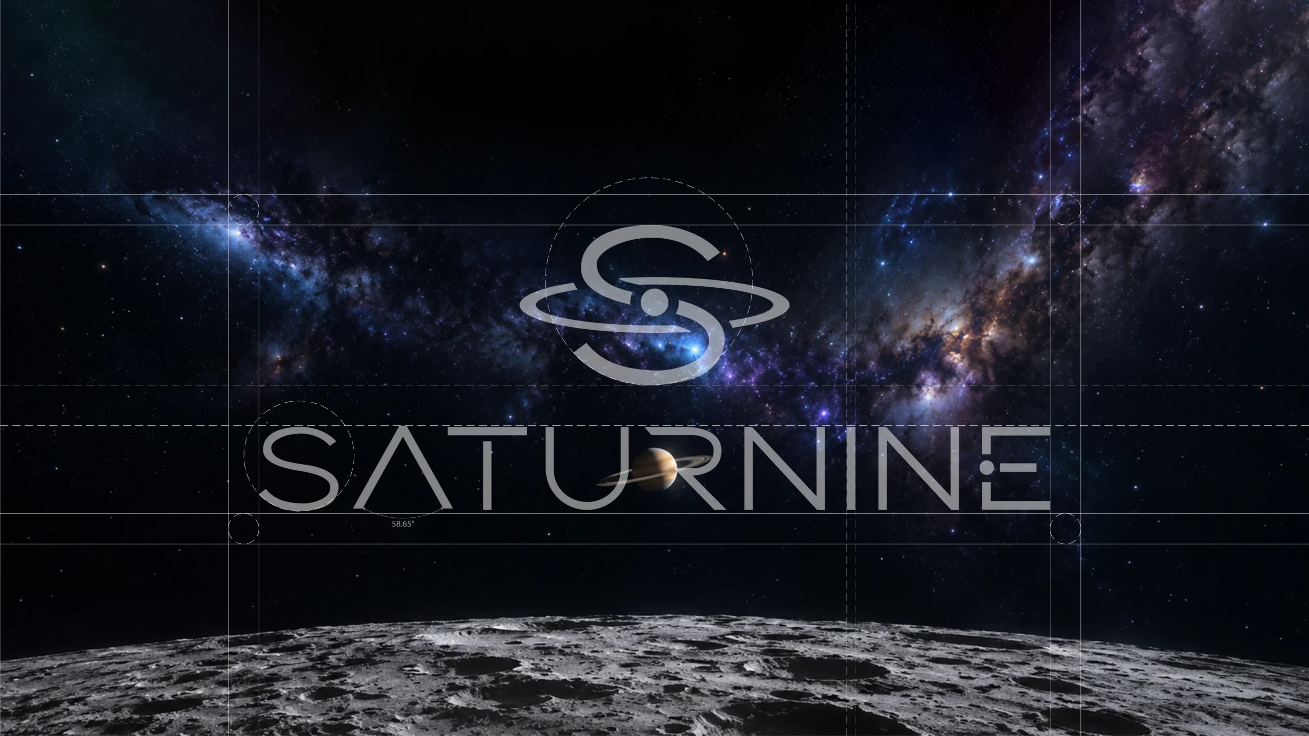SATURNINE orbital monogram and wordmark construction grid