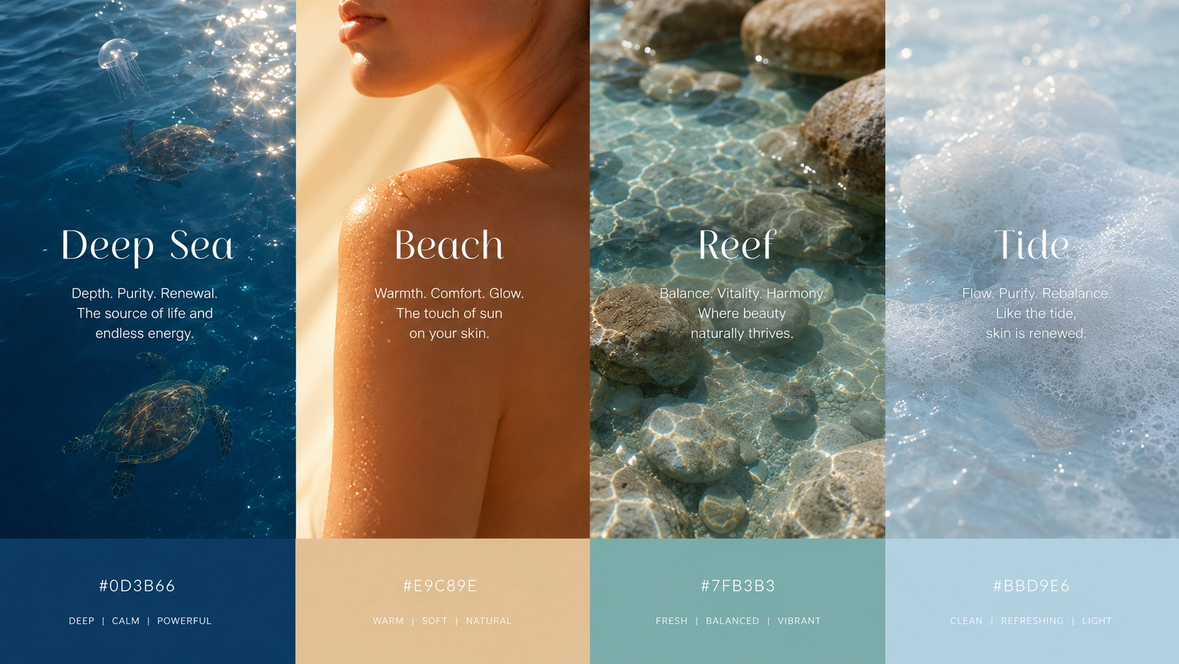 Deep-sea wildlife and sunlit shoreline expressing MAREA's renewal story