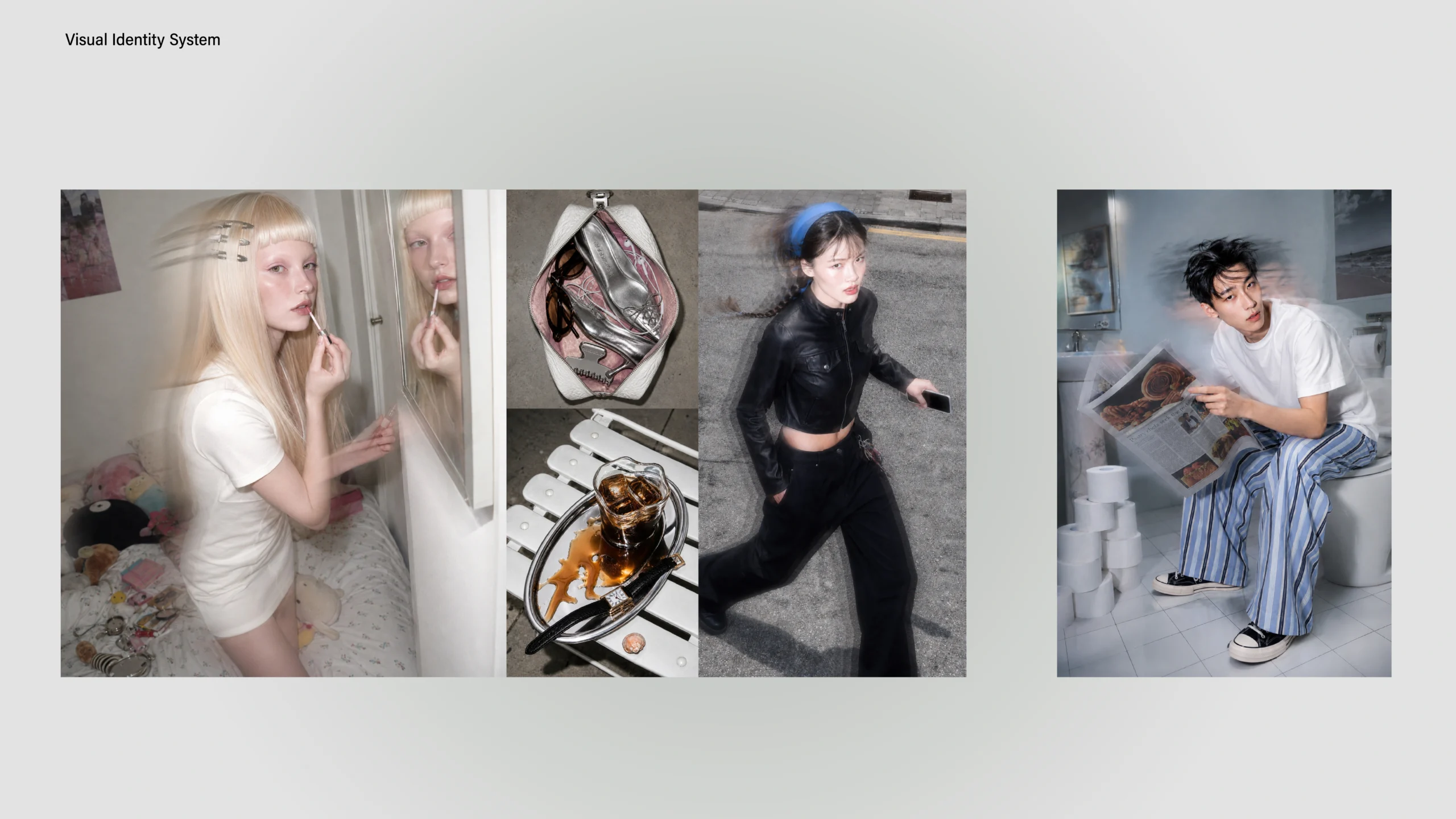 MOOD//STONE visual identity moodboard with dressing-room, handbag, urban motion and bathroom lifestyle photography