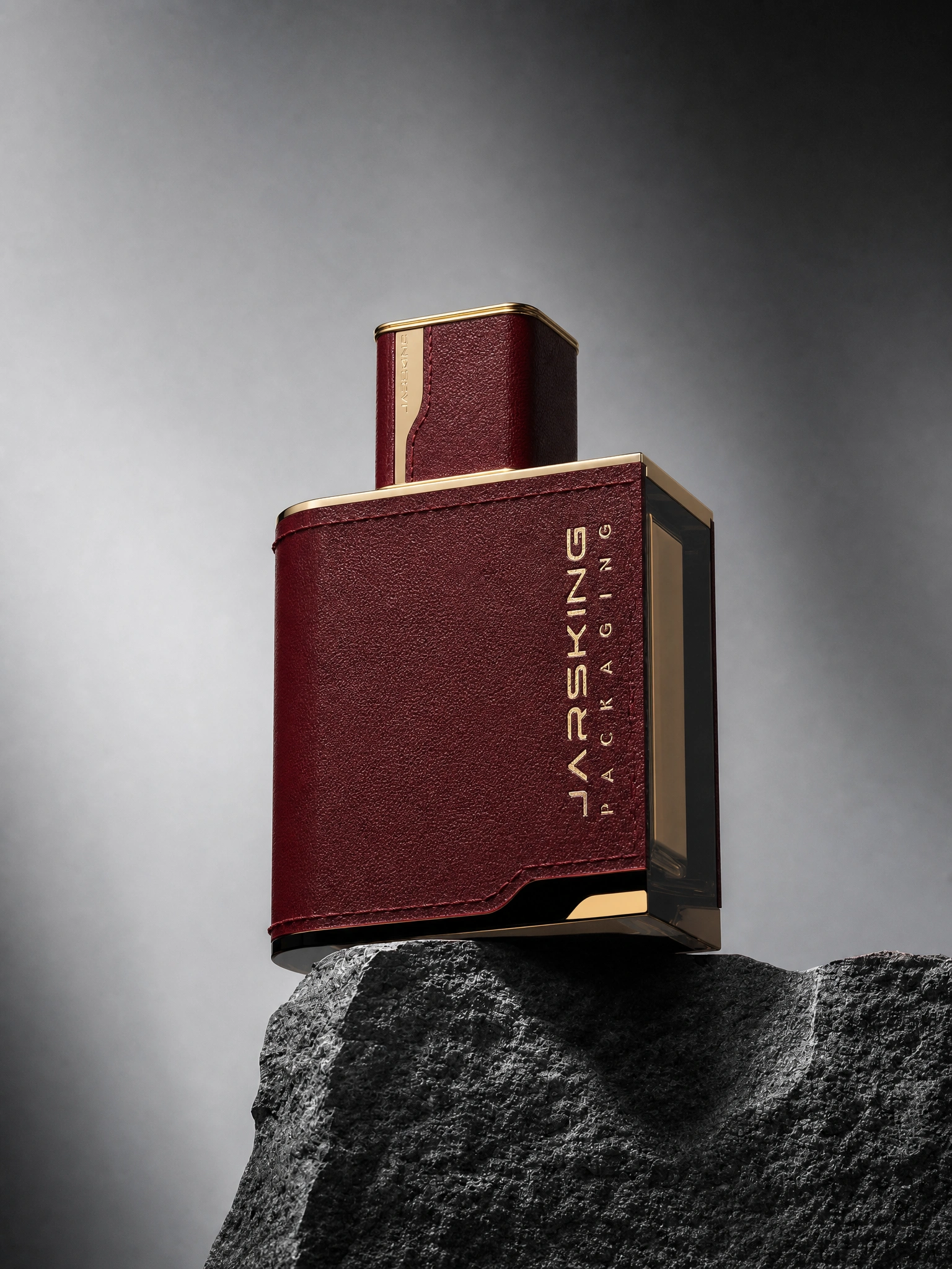 burgundy-leather-perfume-bottle-hot-stamp-gold-logo
