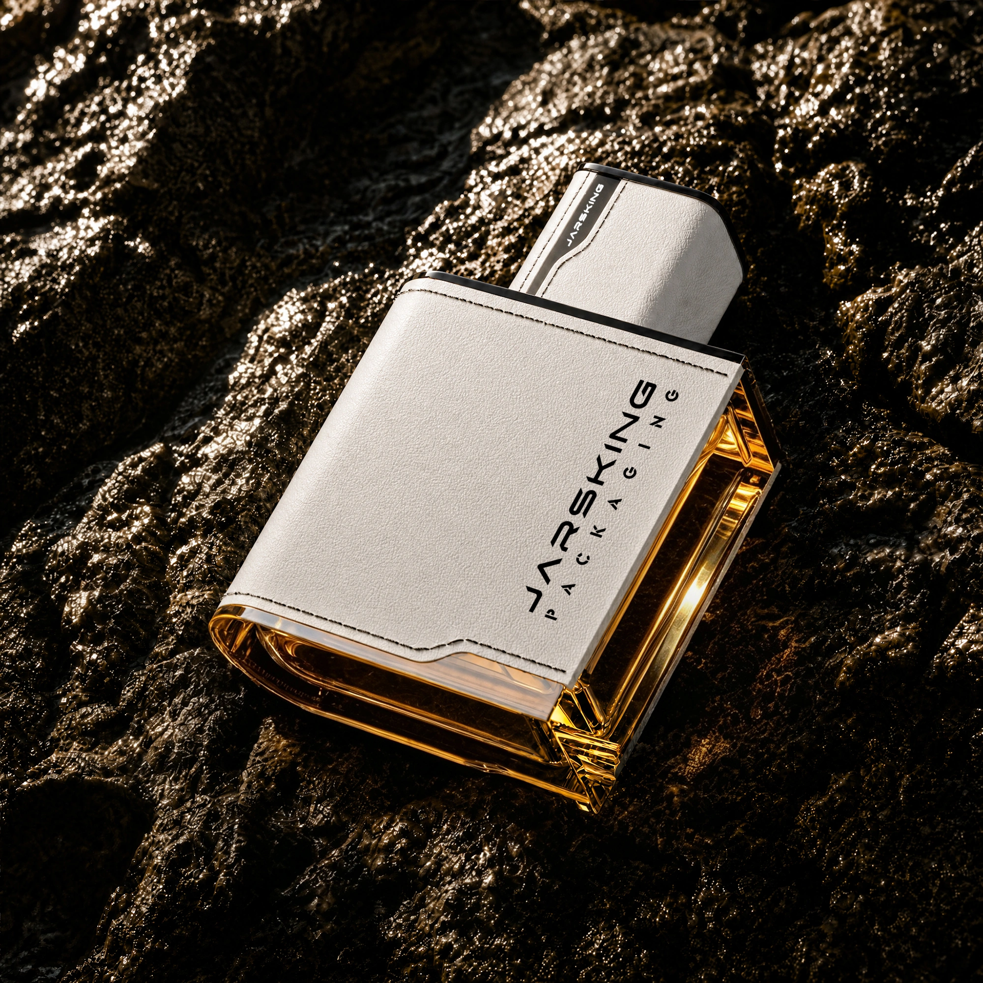 white-leather-perfume-bottle-gold-metal-trim