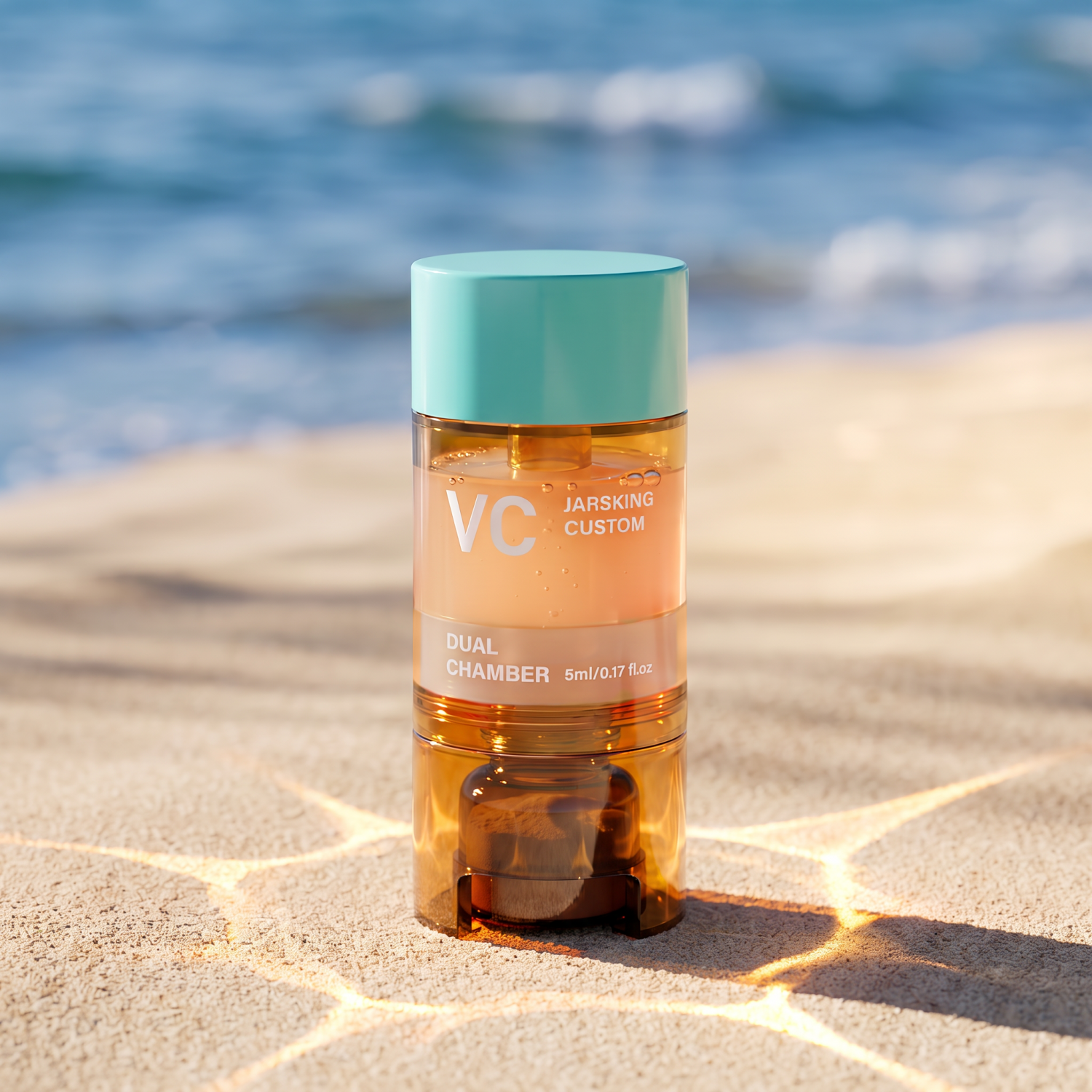 amber-dual-chamber-mixing-bottle-beach-display