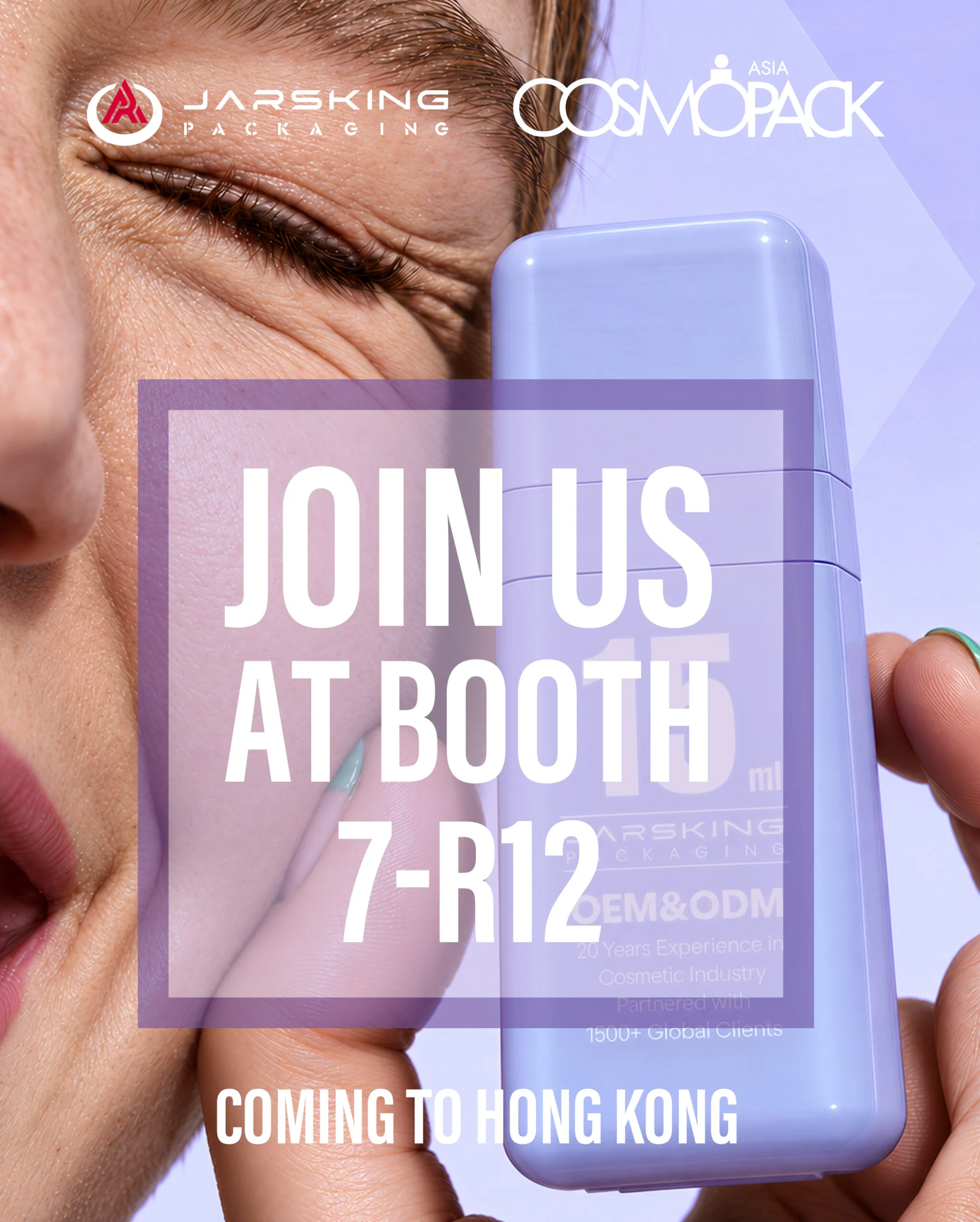 Jarsking booth 7-R12 invitation artwork featuring a lavender skincare pack