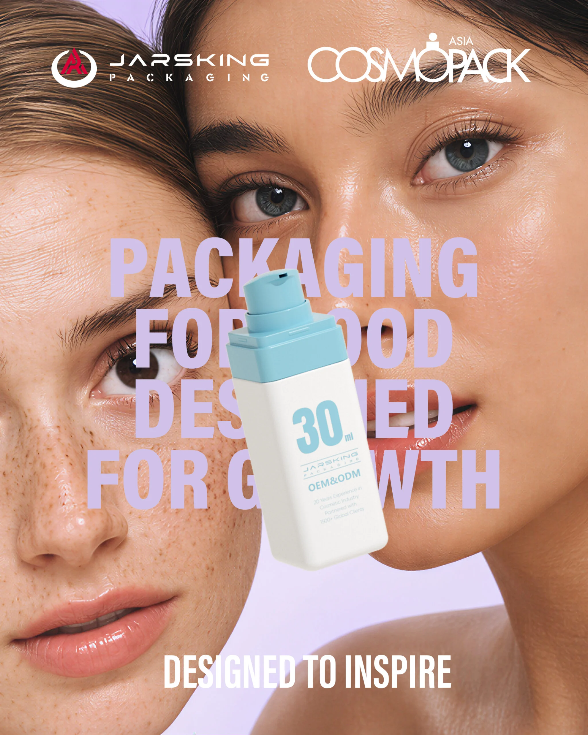 Jarsking Hong Kong campaign showing a white skincare pump bottle with a turquoise pump
